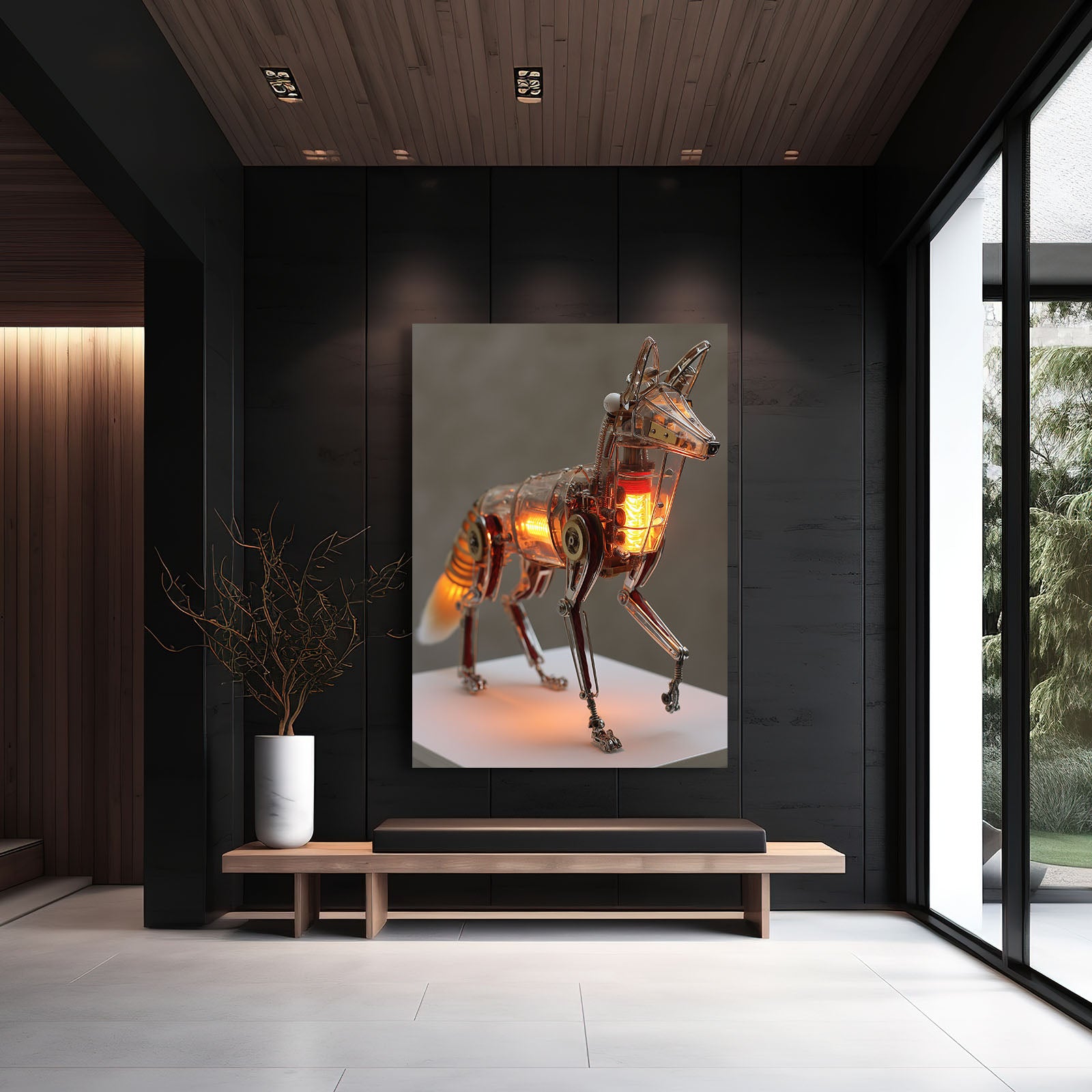 Amber Mechanical Deer Steampunk Wall Decor – styled in a furnished interior