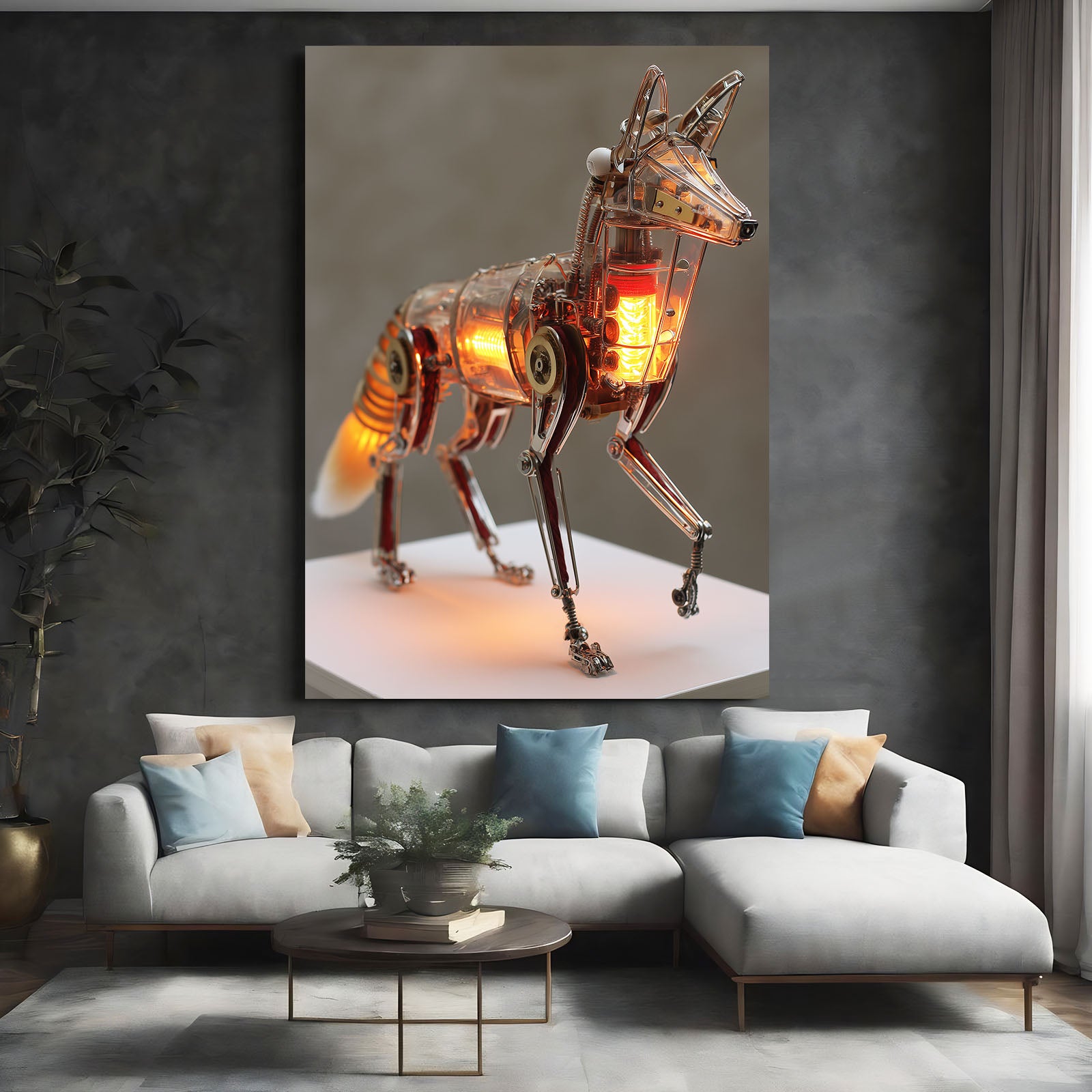 Amber Mechanical Deer Steampunk Wall Decor – styled in a furnished interior