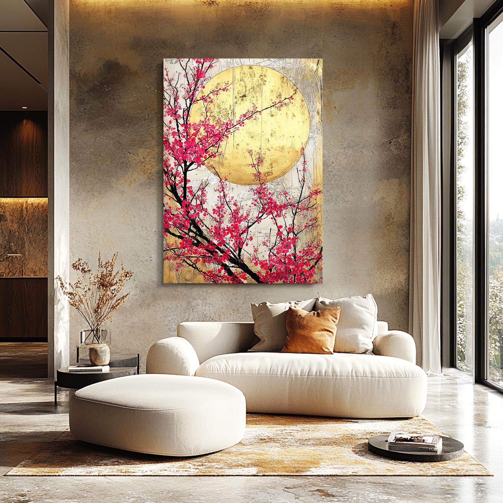 Amber Moon Branch Cherry Blossom Wall Decor – styled in a furnished interior
