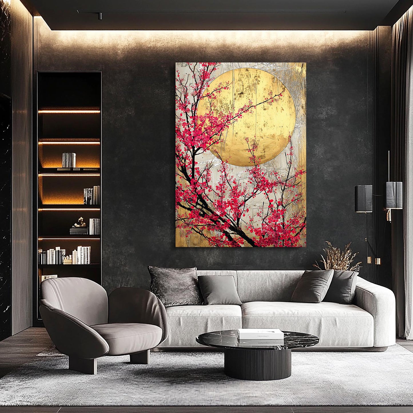Amber Moon Branch Cherry Blossom Wall Decor – styled in a furnished interior