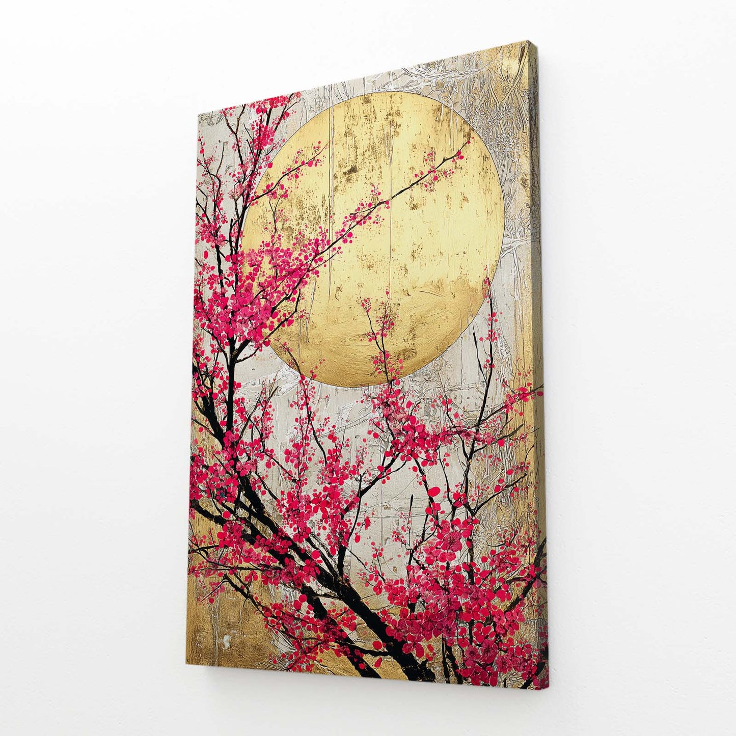 Amber Moon Branch Cherry Blossom Wall Decor – angled canvas view on white background