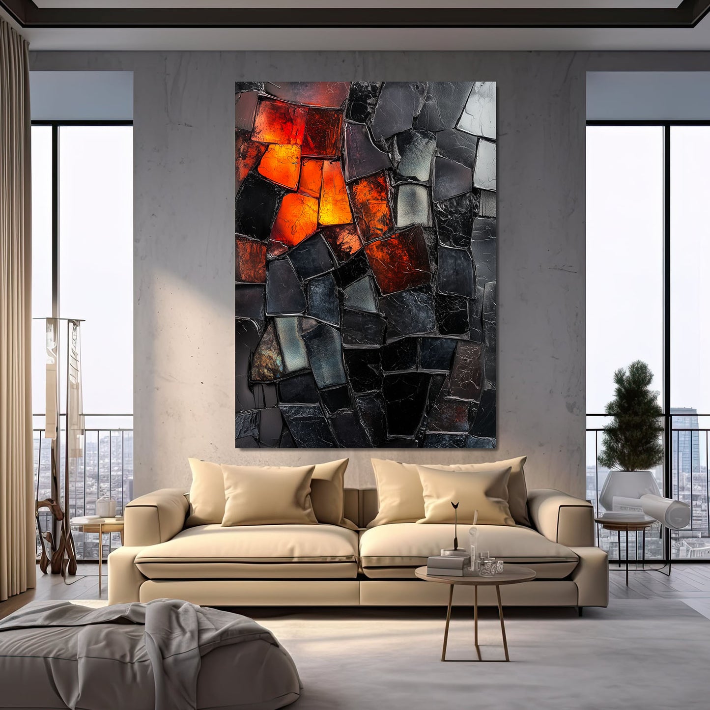 Amber Mosaic Shards Abstract Wall Decor – styled in a furnished interior