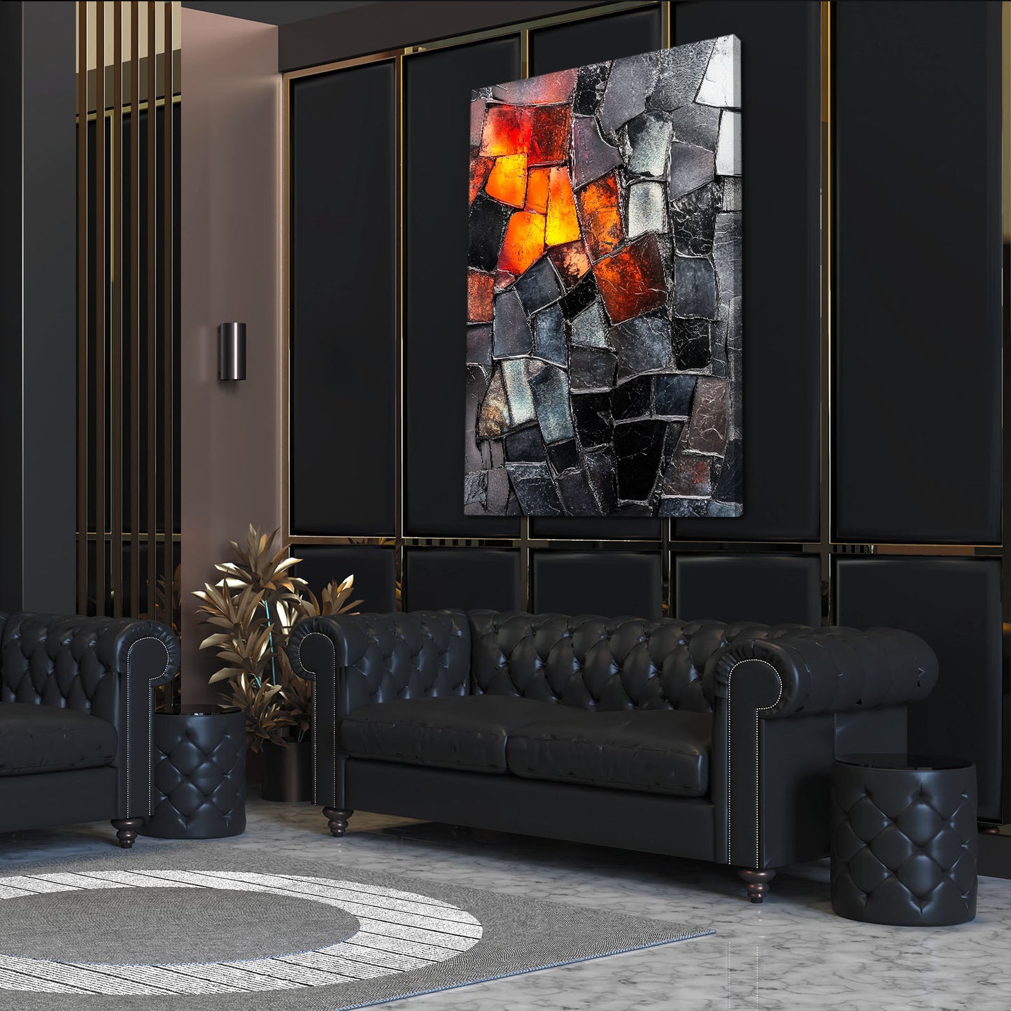 Amber Mosaic Shards Abstract Wall Decor – styled in a furnished interior