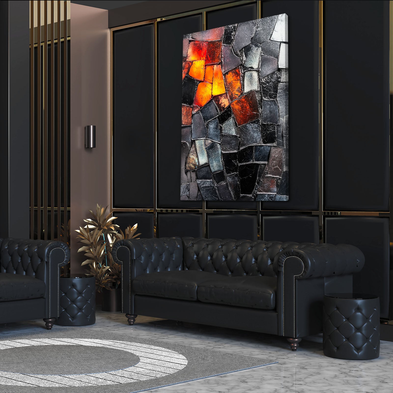 Amber Mosaic Shards Abstract Wall Decor – styled in a furnished interior