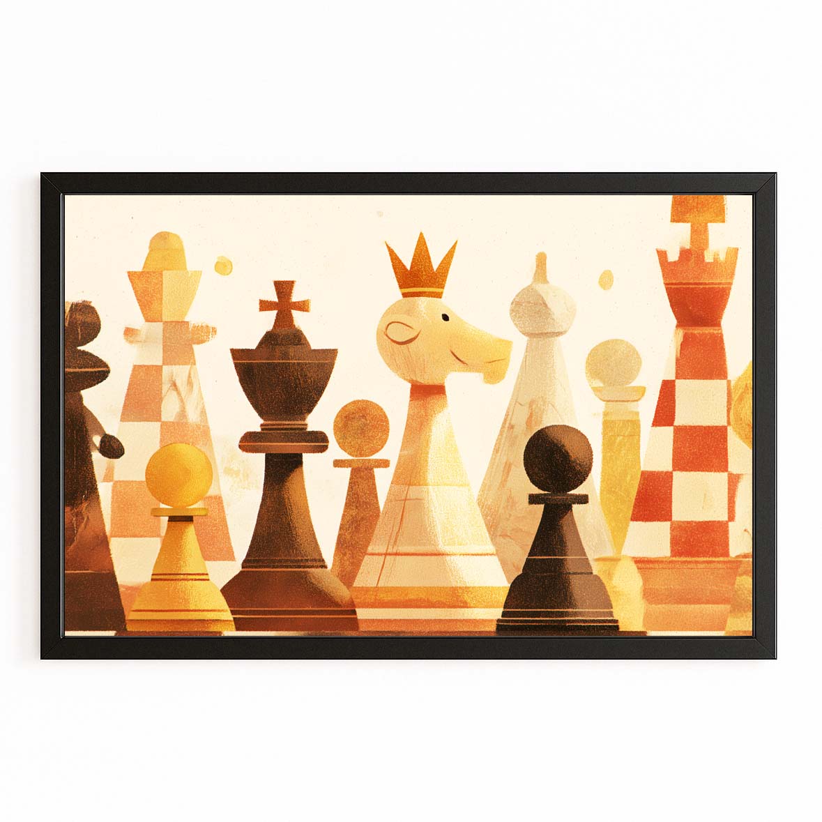 Amber Watercolor Row Chess Prints – with Premium Black frame on white background