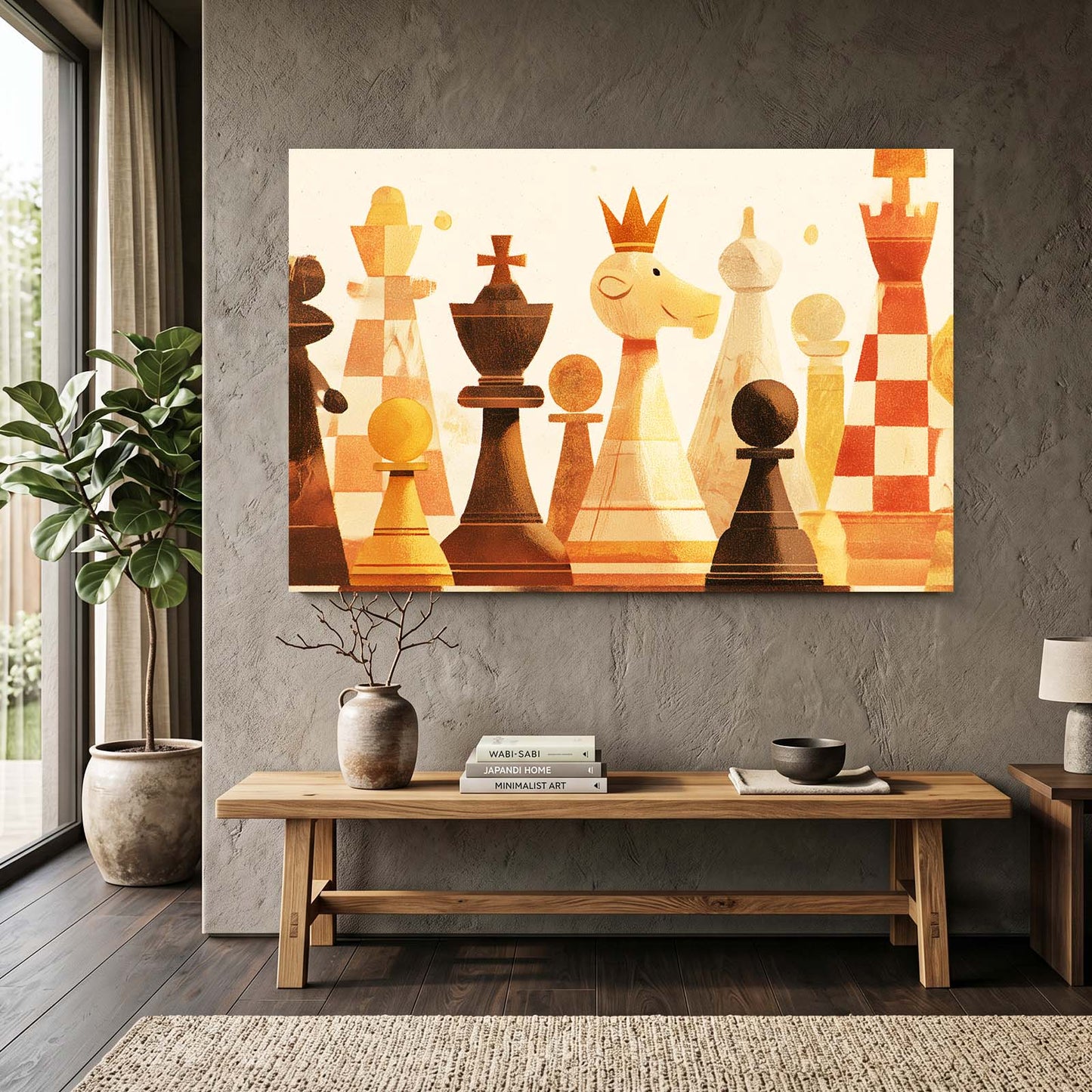 Amber Watercolor Row Chess Prints – styled in a furnished interior