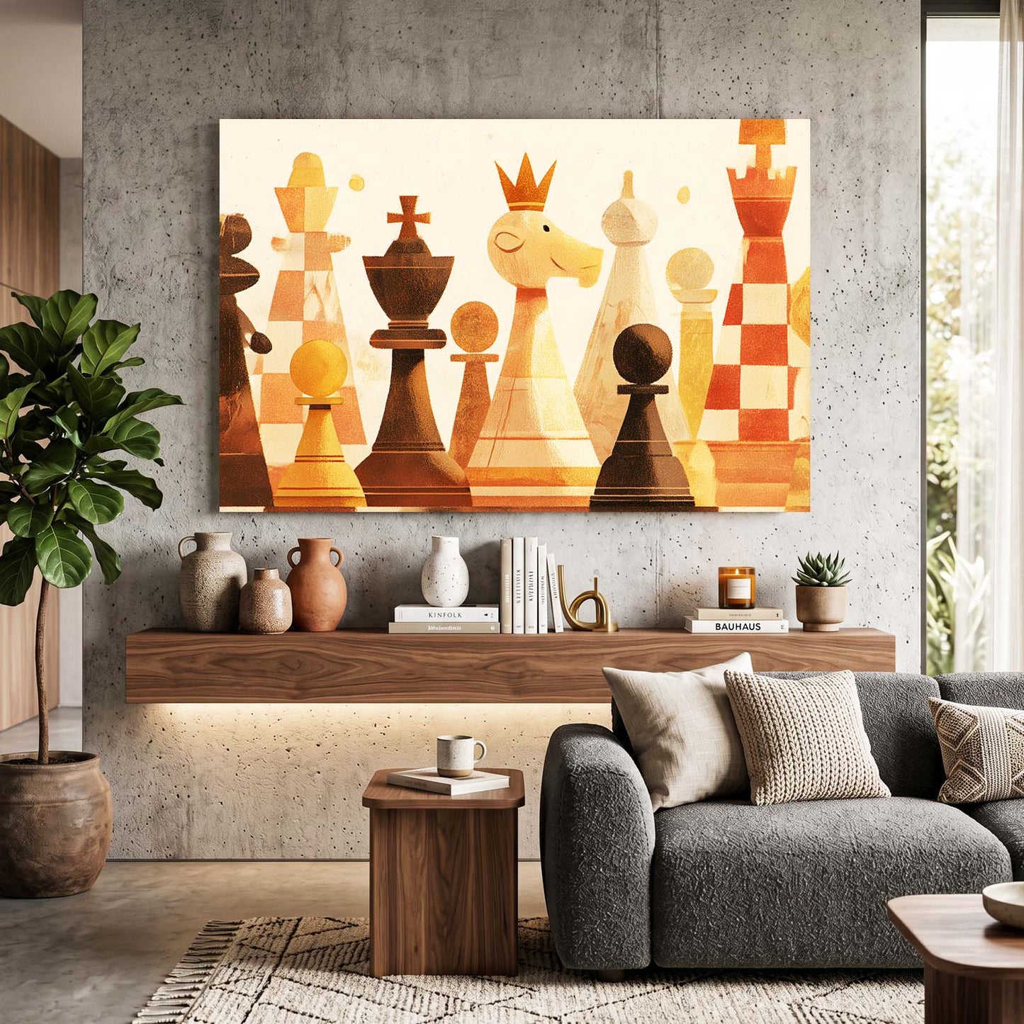 Amber Watercolor Row Chess Prints – styled in a furnished interior