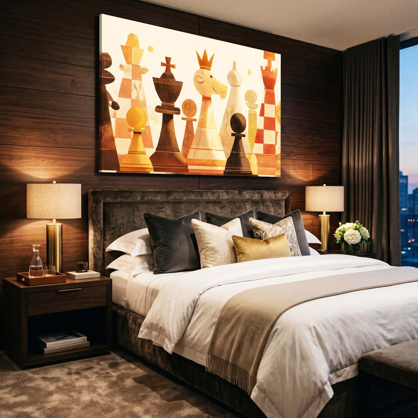 Amber Watercolor Row Chess Prints – styled in a furnished interior