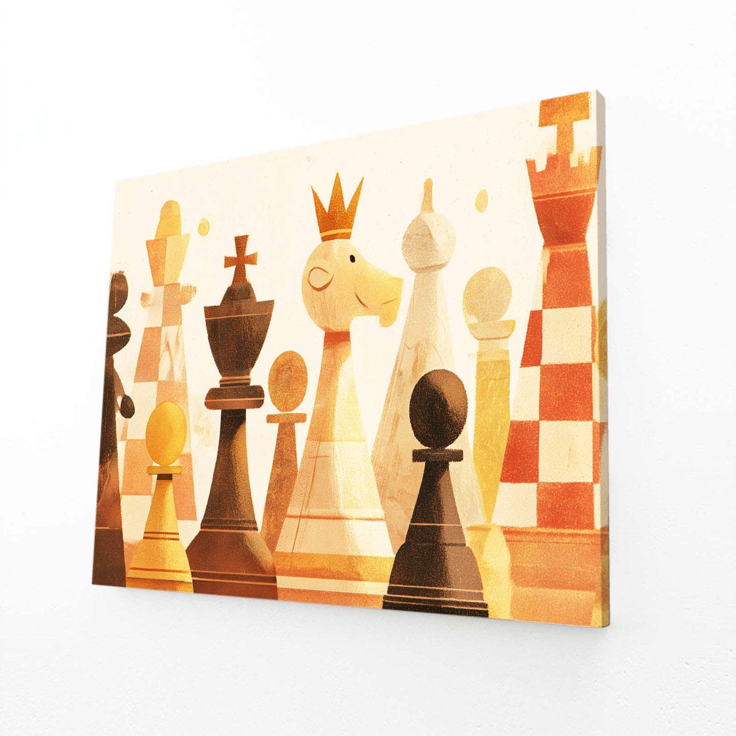 Amber Watercolor Row Chess Prints – angled canvas view on white background