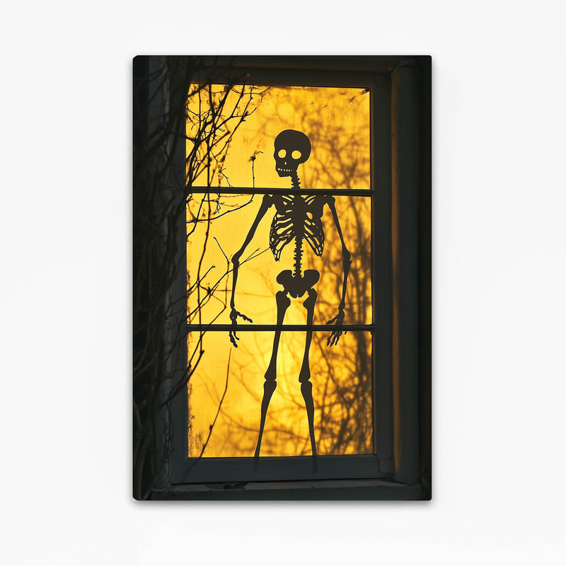 Amber Window Skull Art — contemporary canvas print, with Premium Black frame on white background