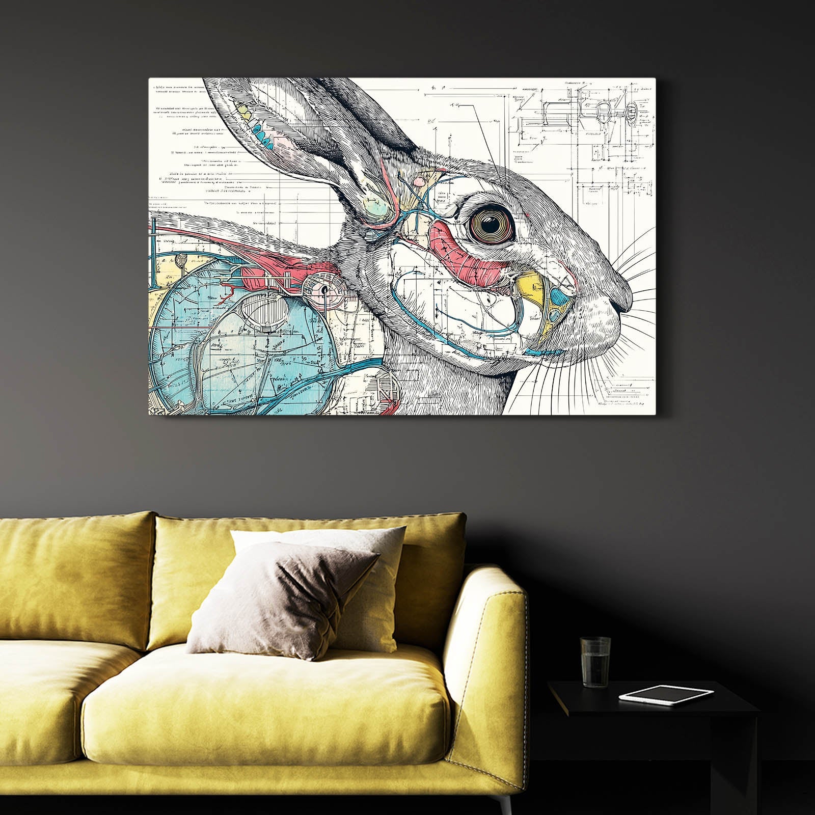 Anatomy Bunny Art – angled canvas view on white background