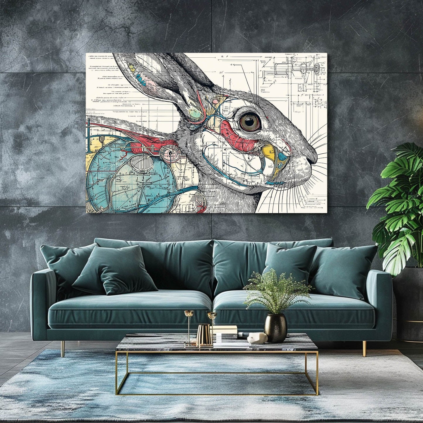 Anatomy Bunny Art – angled canvas view on white background