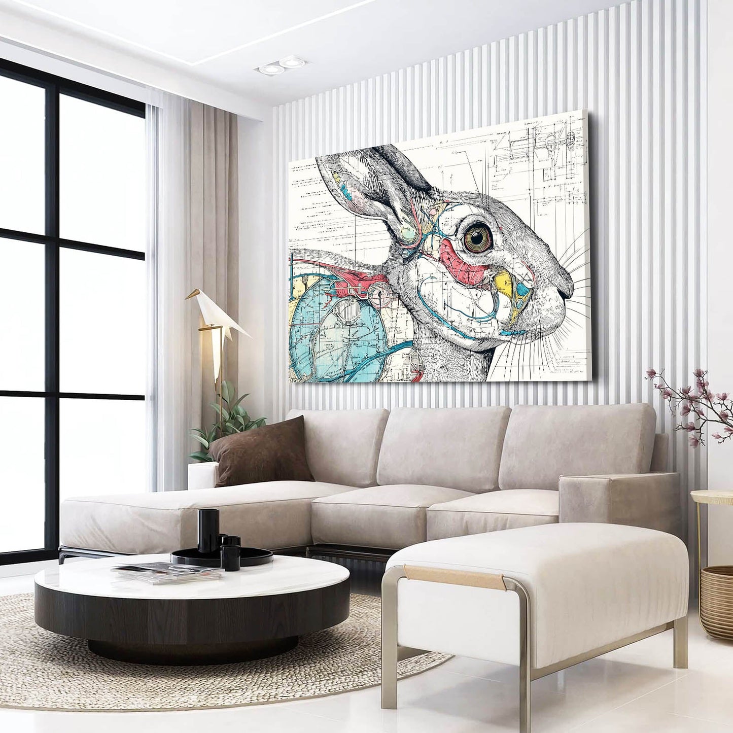 Anatomy Bunny Art – angled canvas view on white background