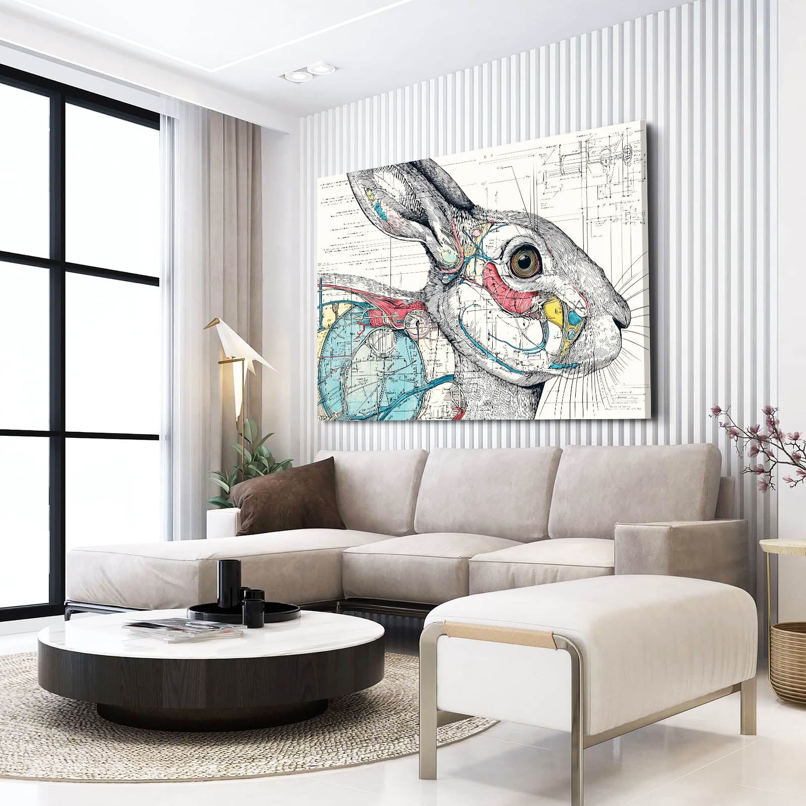 Anatomy Bunny Art – angled canvas view on white background