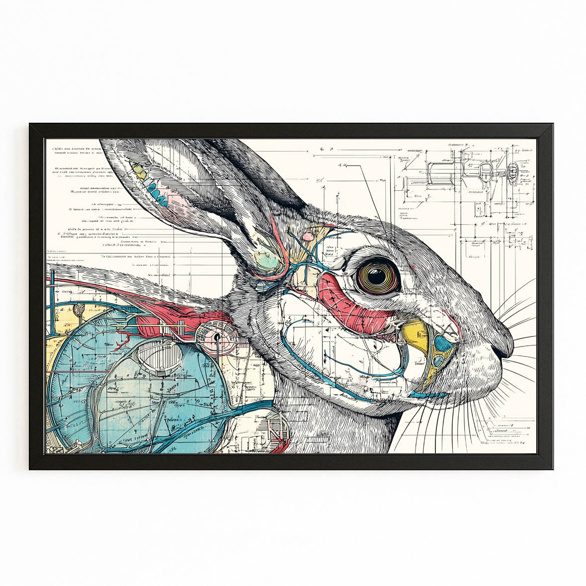 Anatomy Bunny Art – with Premium Black frame on white background