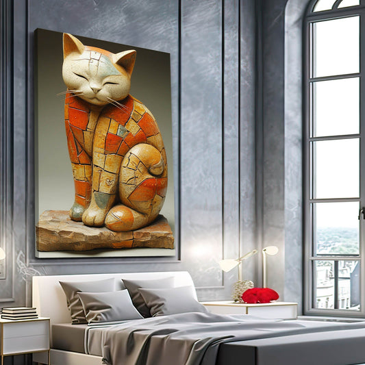 Ancient Cat Mosaic Wall Art — 3d canvas print in brown tones, view 3