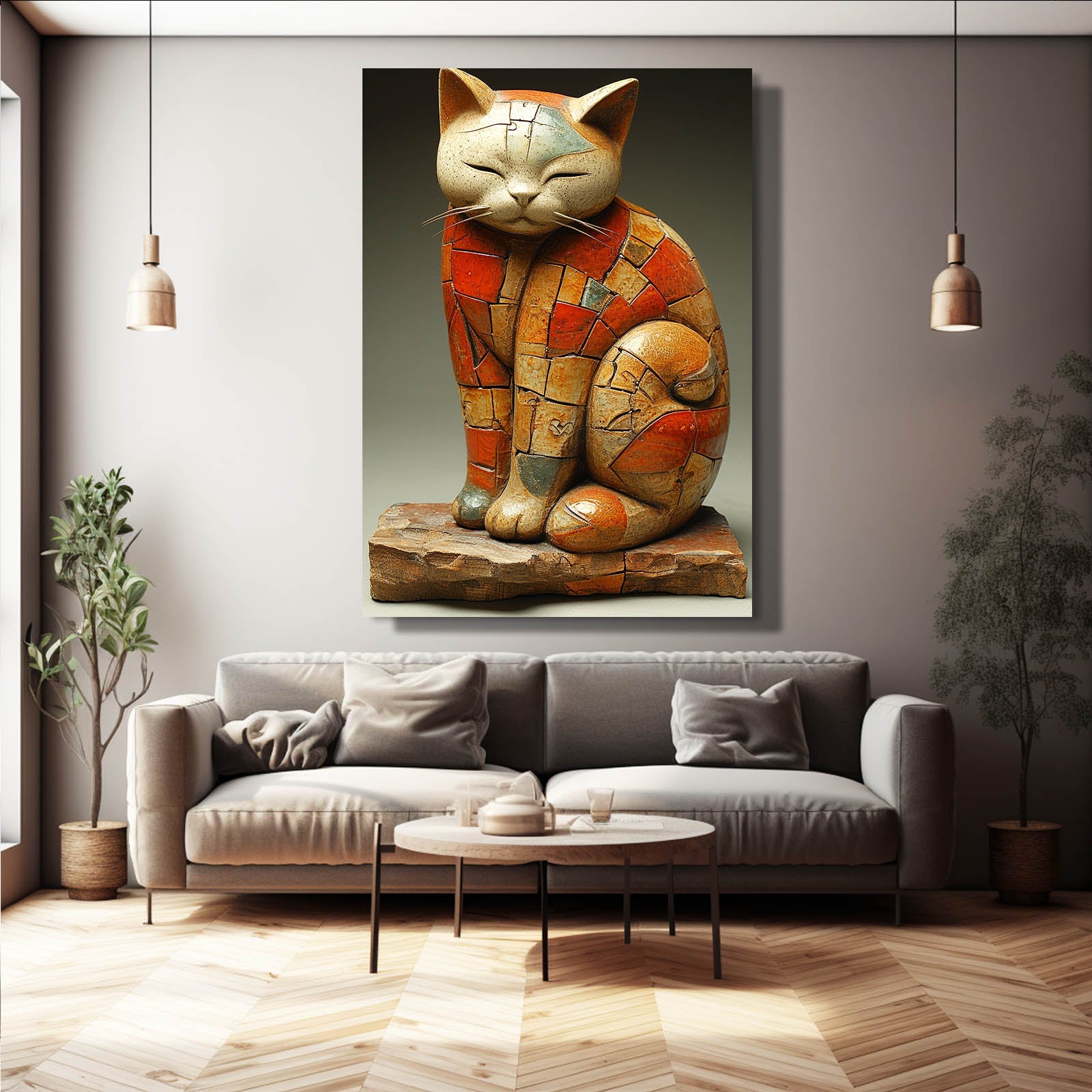 Ancient Cat Mosaic Wall Art