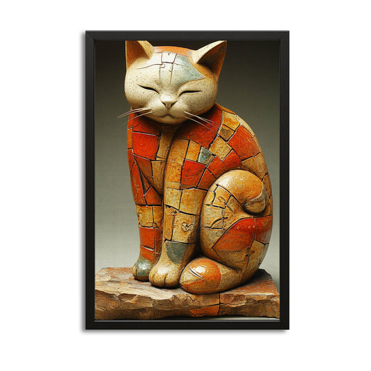 Ancient Cat Mosaic Wall Art — 3d canvas print in brown tones, canvas print on white background