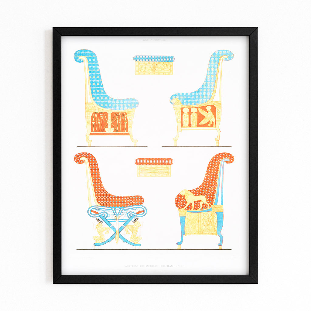 Ancient Furniture Chart Egyptian Wall Decor – with Premium Black frame on white background