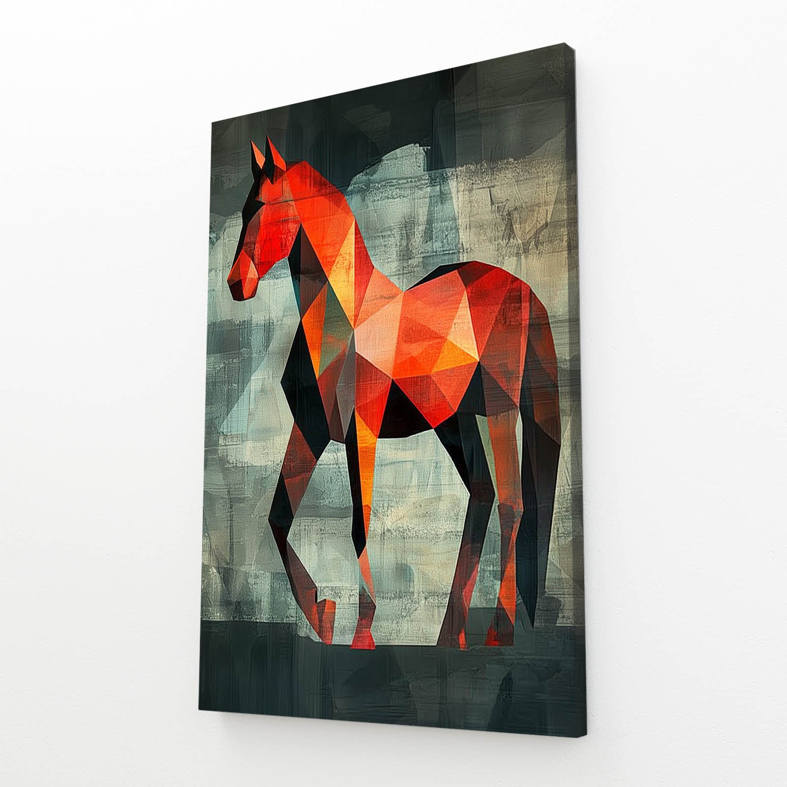 Ancient Horse Artwork – angled canvas view on white background