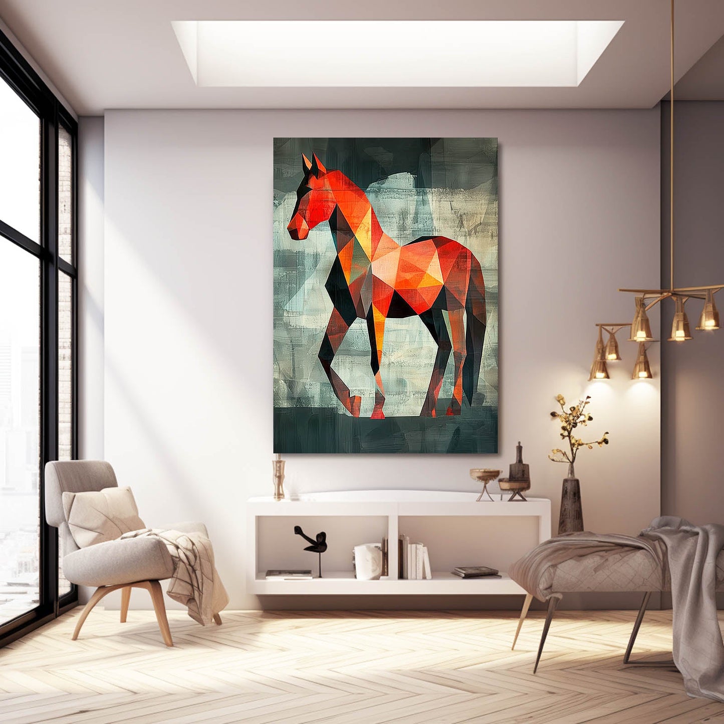 Ancient Horse Artwork – angled canvas view on white background