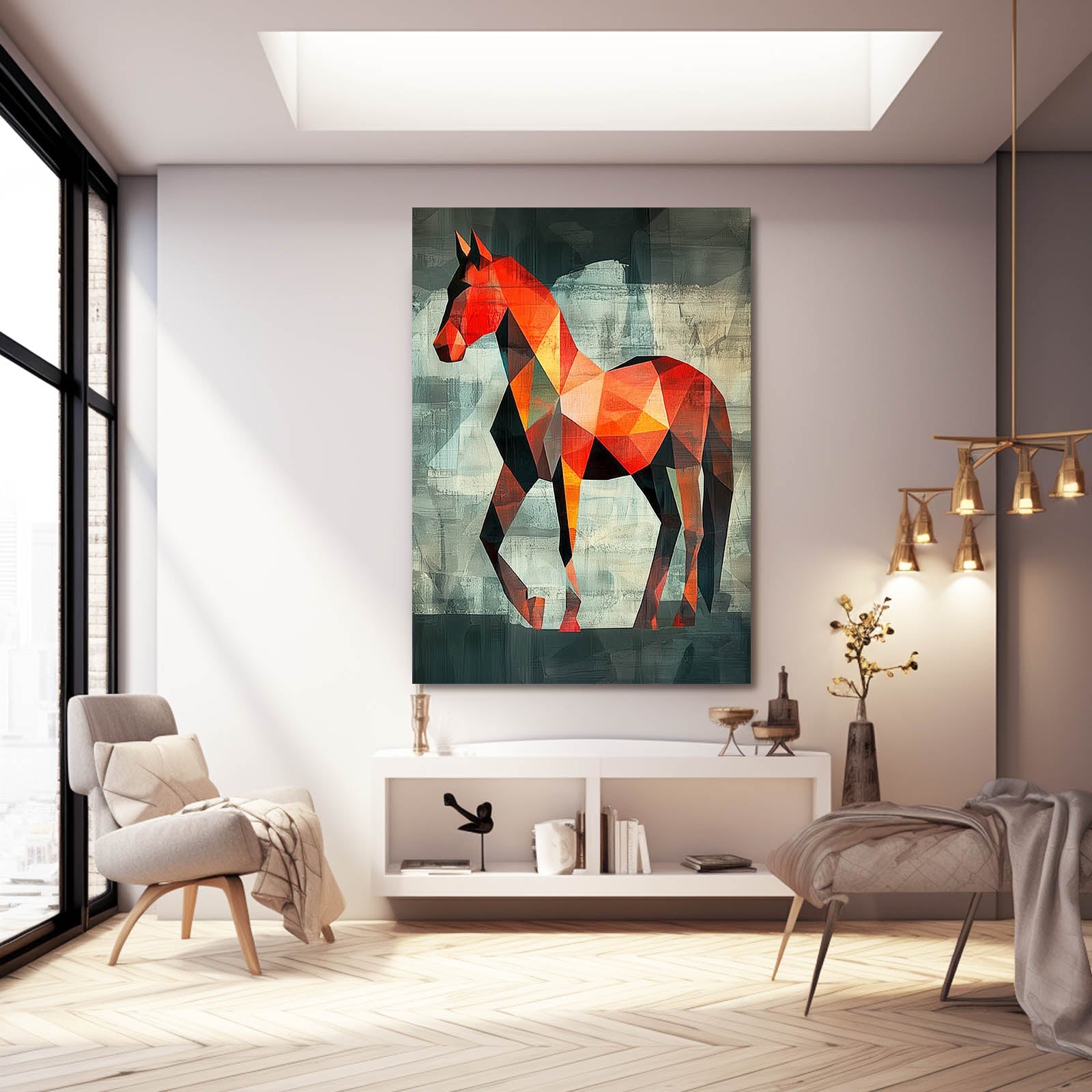 Ancient Horse Artwork – angled canvas view on white background