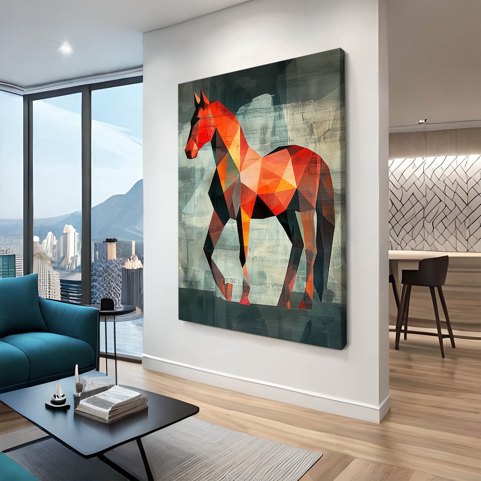 Ancient Horse Artwork – angled canvas view on white background