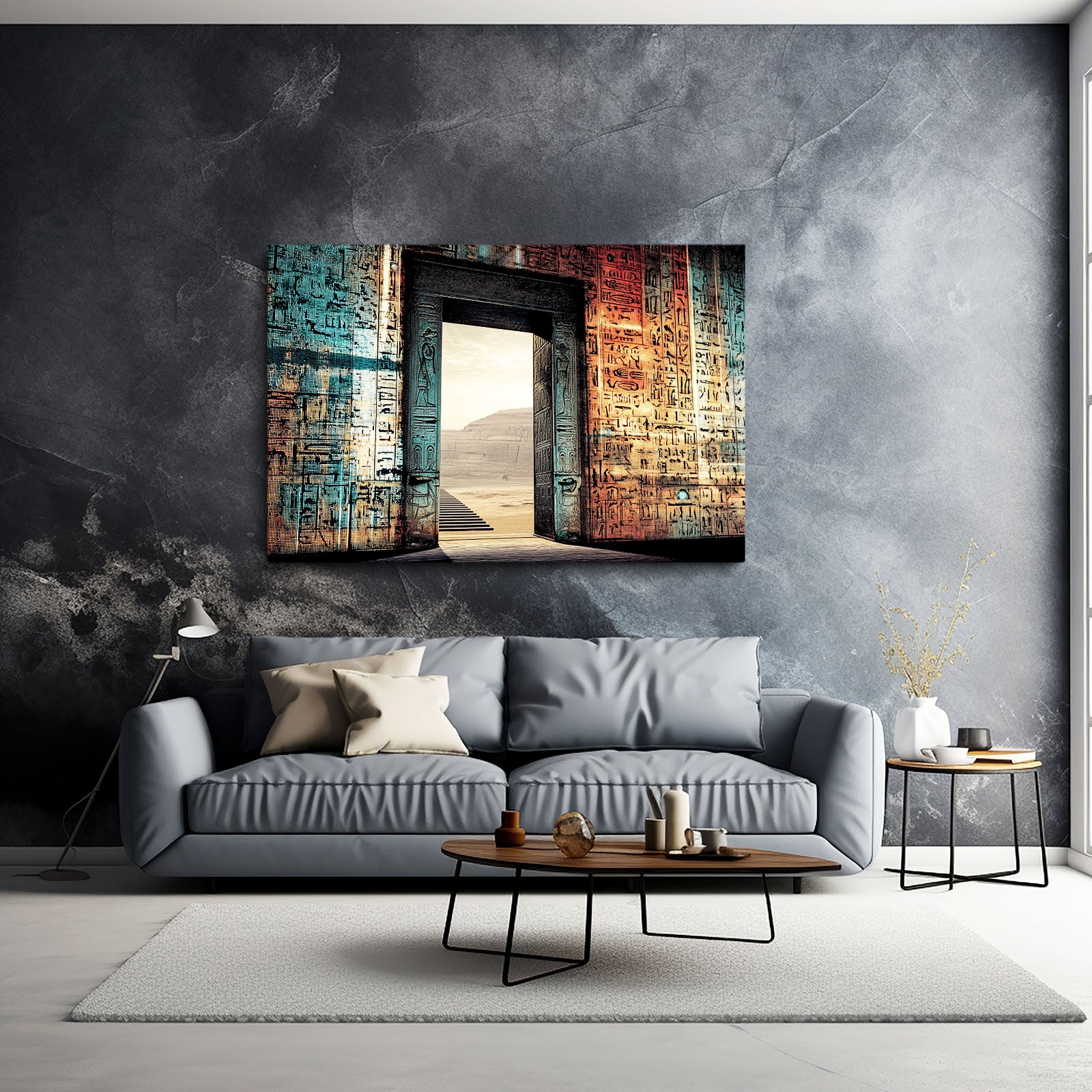 Ancient Portal Gradient Egyptian Wall Decor – styled in a furnished interior