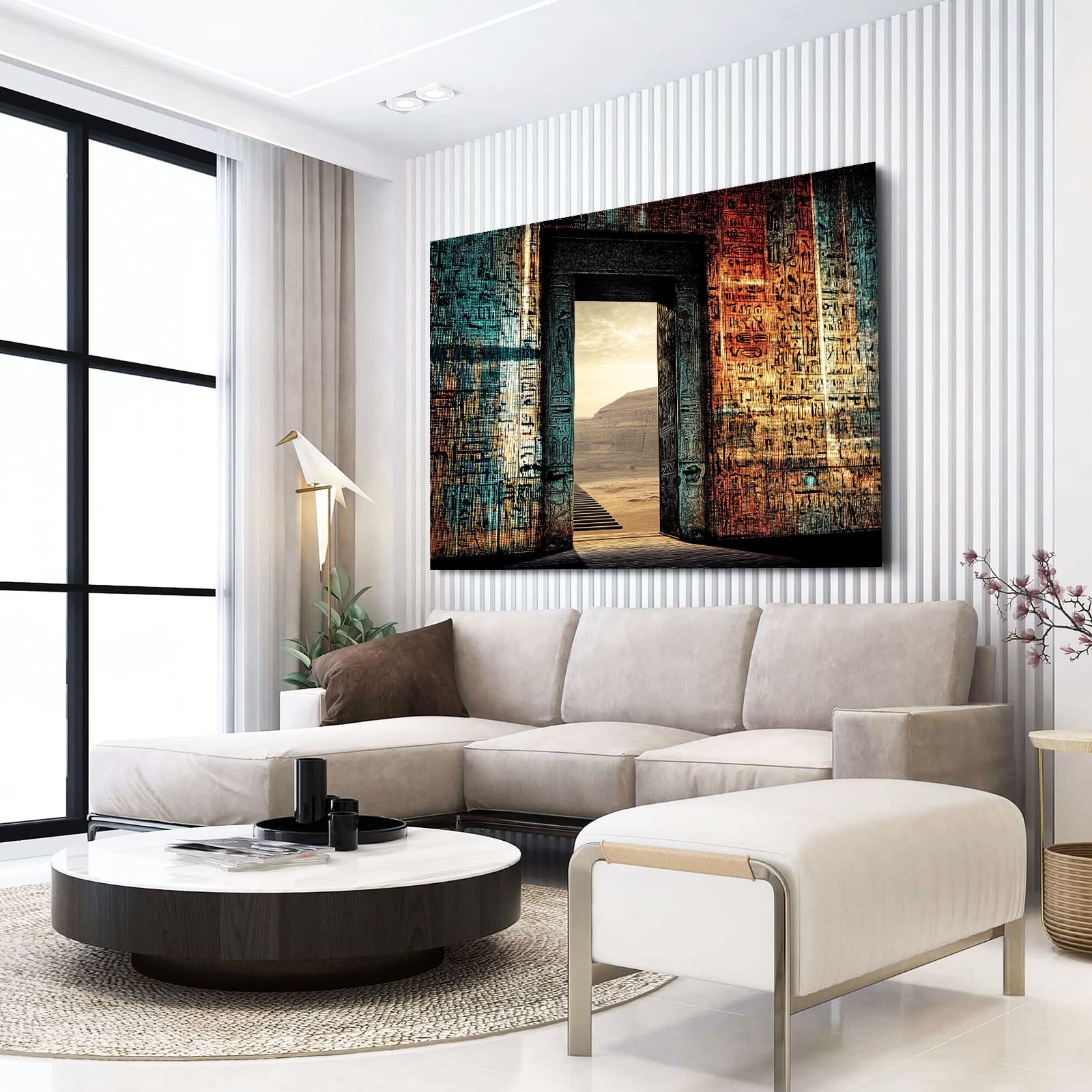 Ancient Portal Gradient Egyptian Wall Decor – styled in a furnished interior