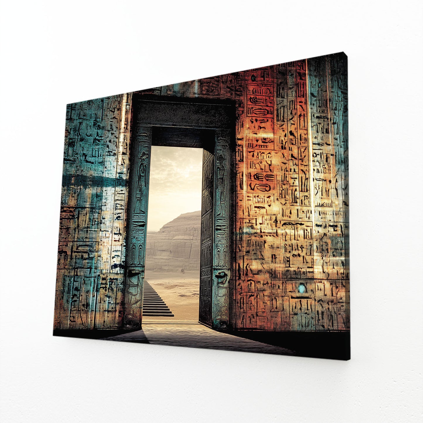 Ancient Portal Gradient Egyptian Wall Decor – angled canvas view on white background