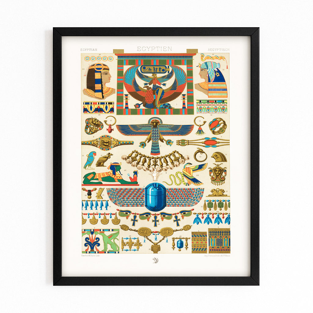 Ancient Wings Chart Egyptian Art – with Premium Black frame on white background