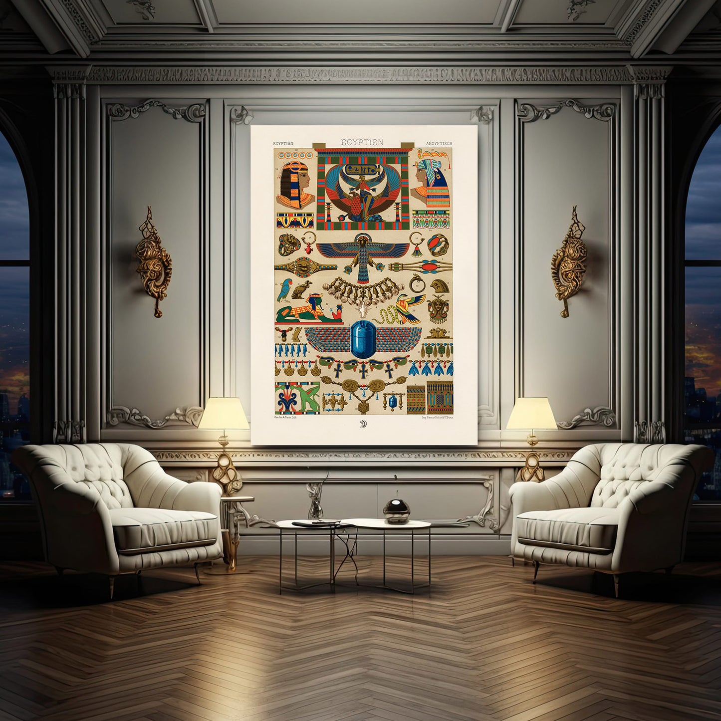 Ancient Wings Chart Egyptian Art – styled in a furnished interior
