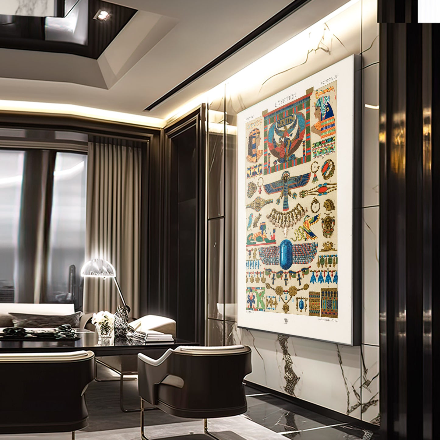 Ancient Wings Chart Egyptian Art – styled in a furnished interior