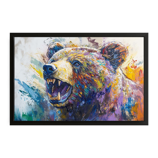 Angry Bear Art — contemporary canvas print in blue tones, with Premium Black frame on white background