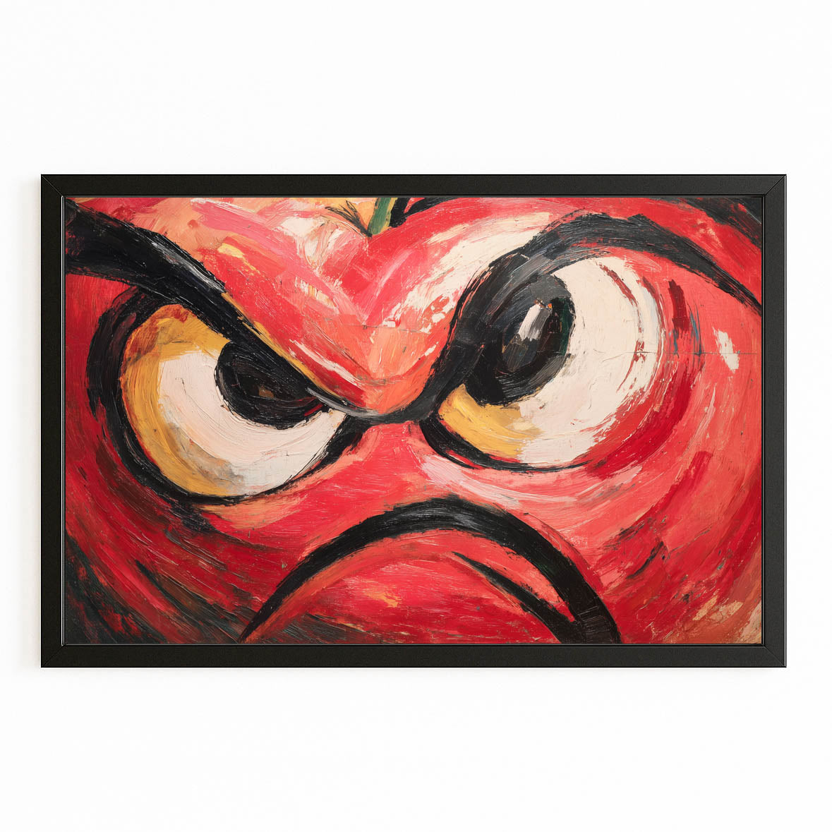 Angry Fruit Face Wall Art – with Premium Black frame on white background