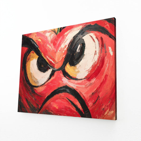 Angry Fruit Face Wall Art – angled canvas view on white background