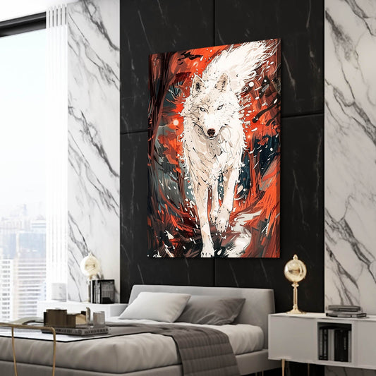 Anime Wolf Art — black and white canvas print in red tones, view 3
