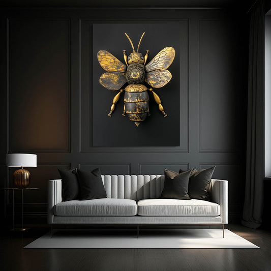 Antique Gold Bee Art — 3d canvas print in brown tones, view 3