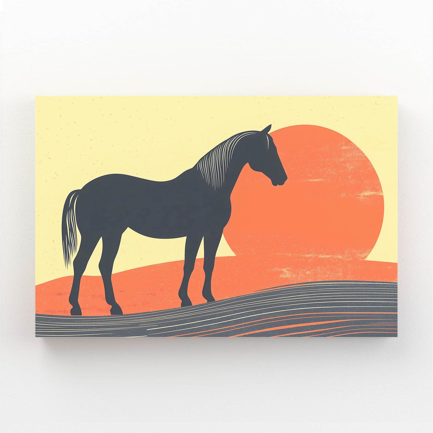 Antique Horse Wall Art – angled canvas view on white background