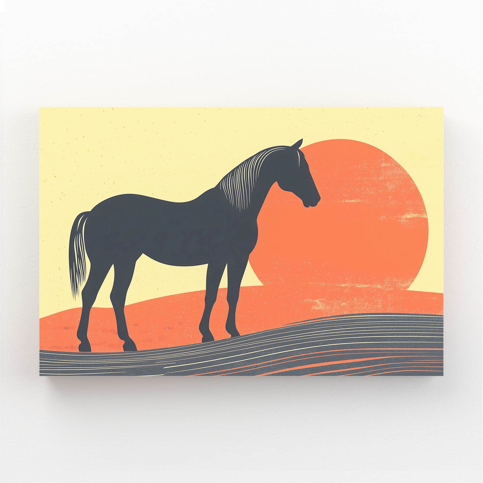 Antique Horse Wall Art – angled canvas view on white background