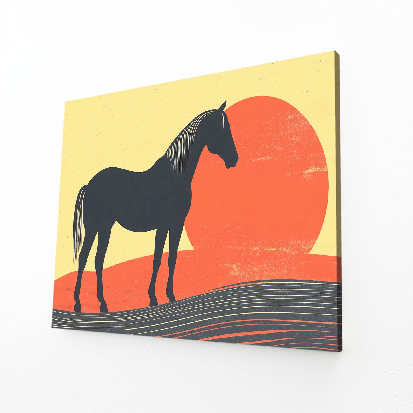 Antique Horse Wall Art – angled canvas view on white background