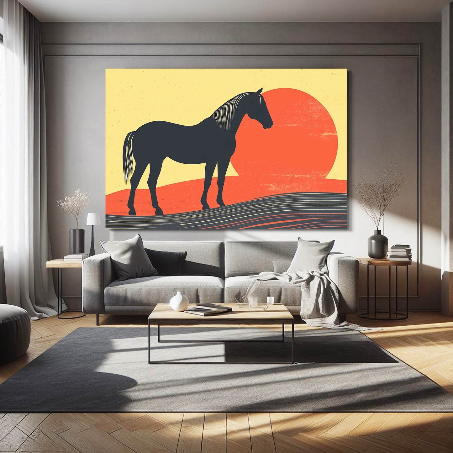 Antique Horse Wall Art – angled canvas view on white background