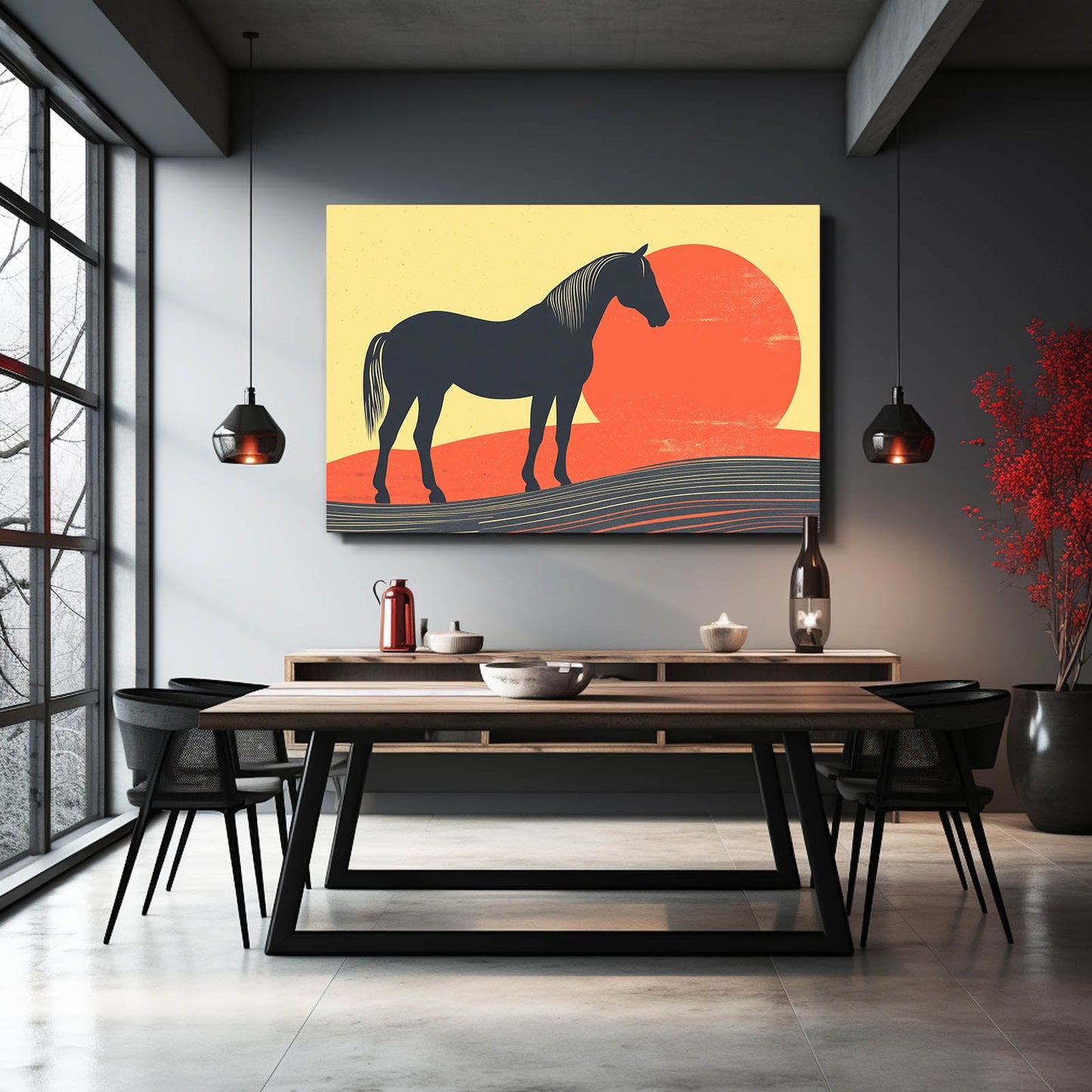 Antique Horse Wall Art – angled canvas view on white background