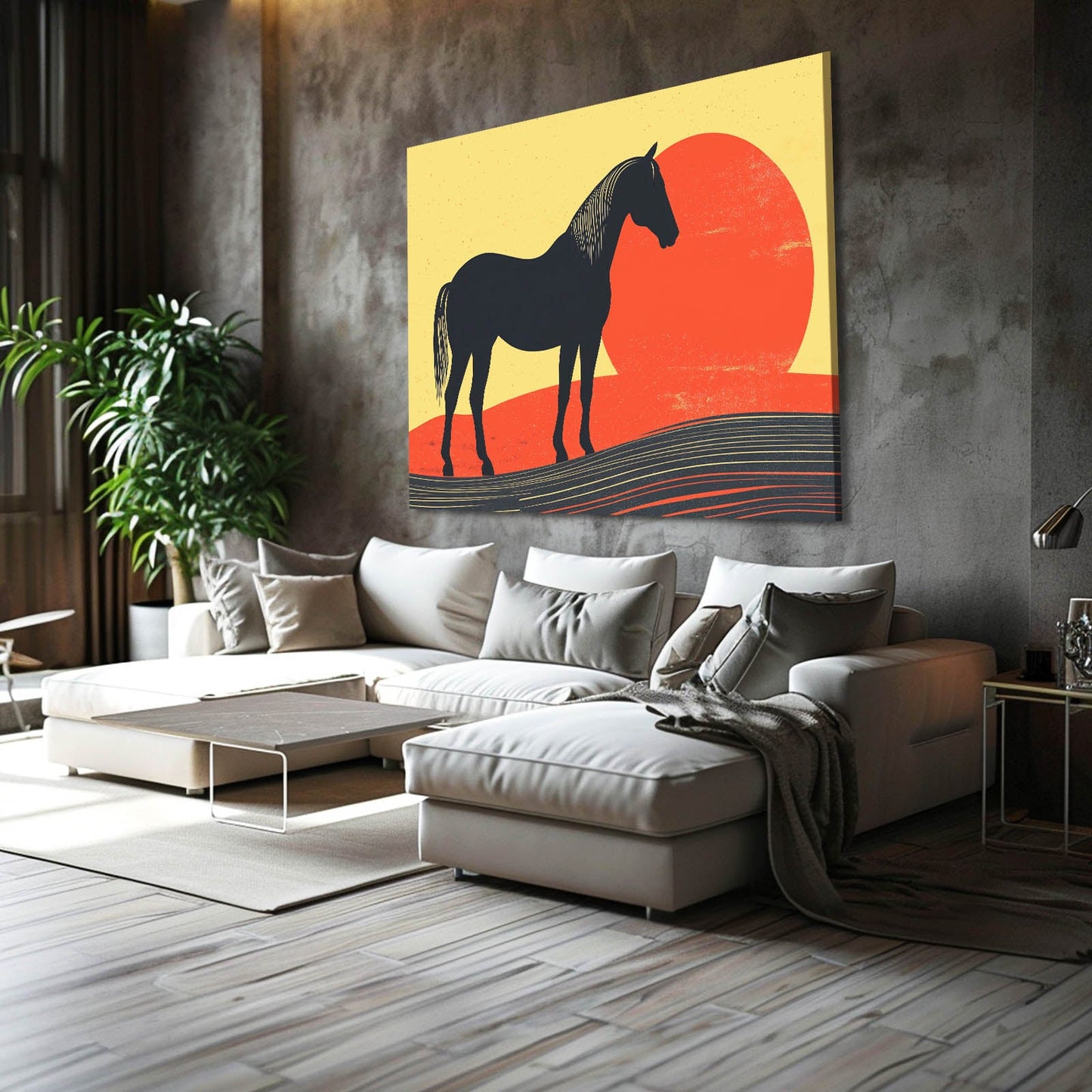 Antique Horse Wall Art – angled canvas view on white background