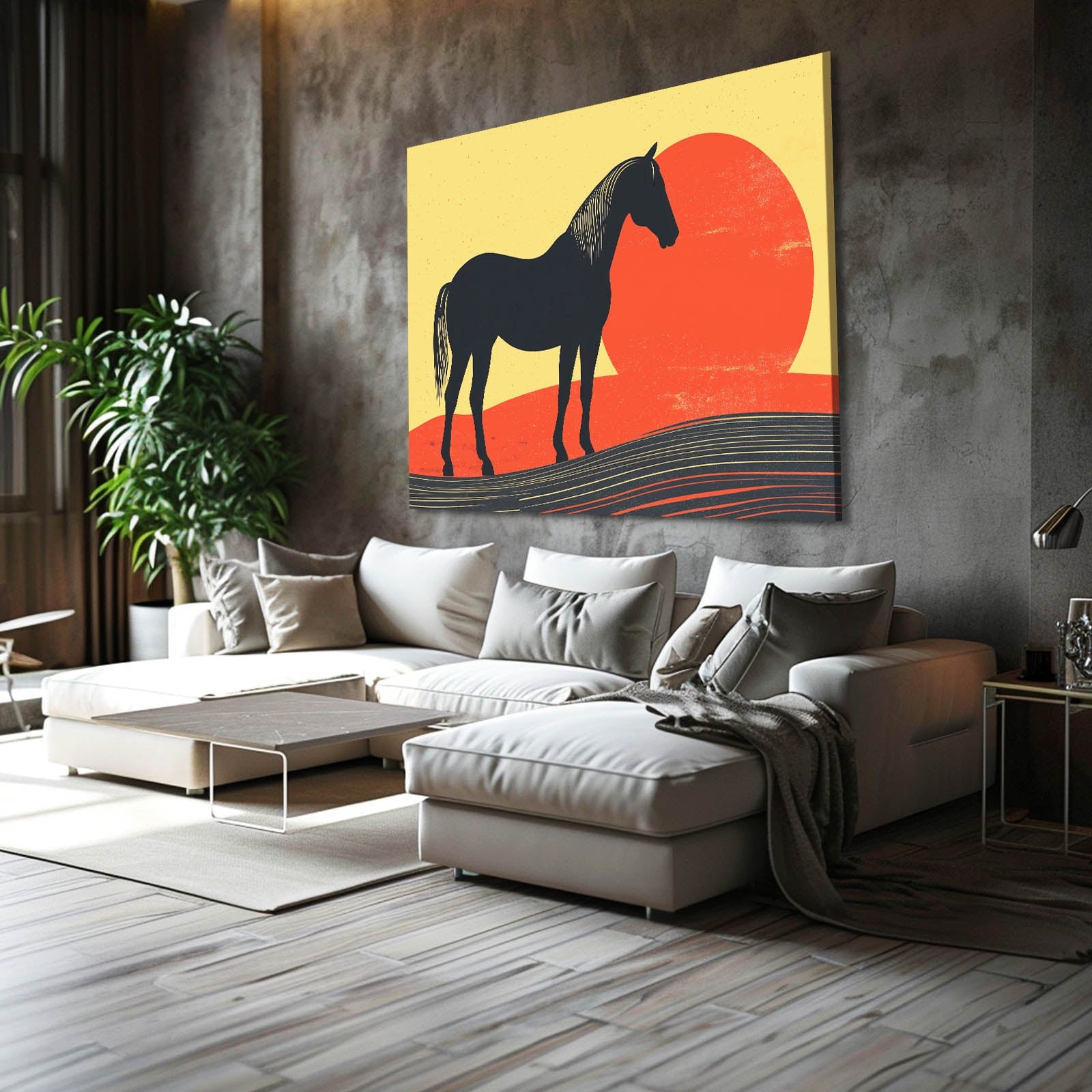 Antique Horse Wall Art – angled canvas view on white background