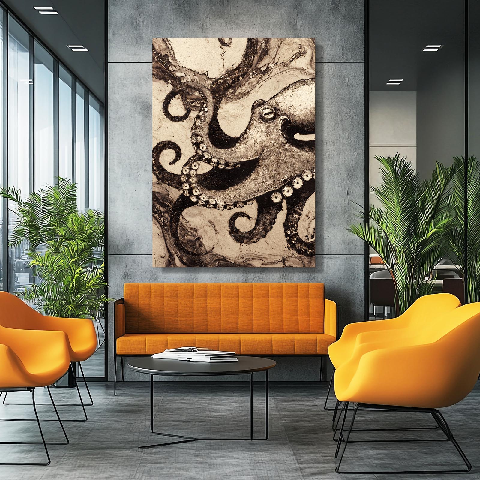 Antique Ink Plate Octopus Wall Decor – styled in a furnished interior