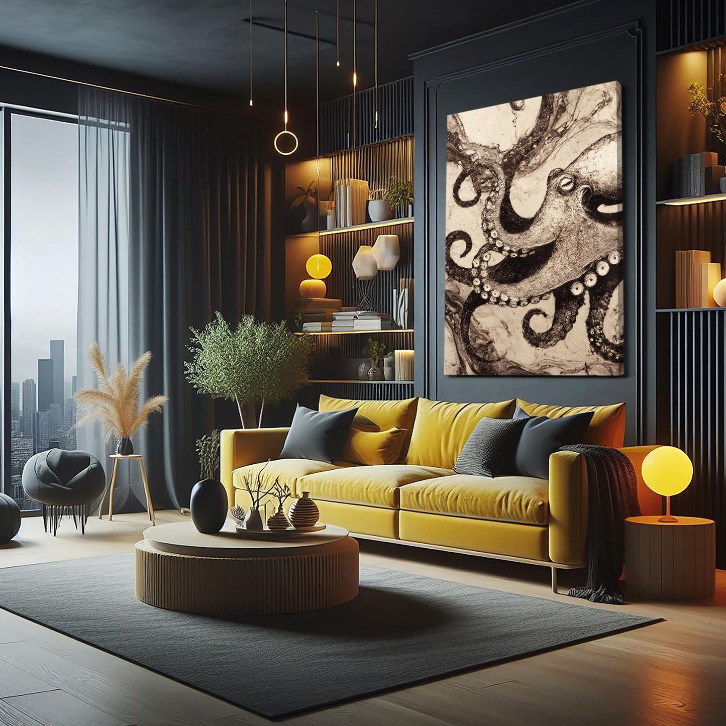 Antique Ink Plate Octopus Wall Decor – styled in a furnished interior