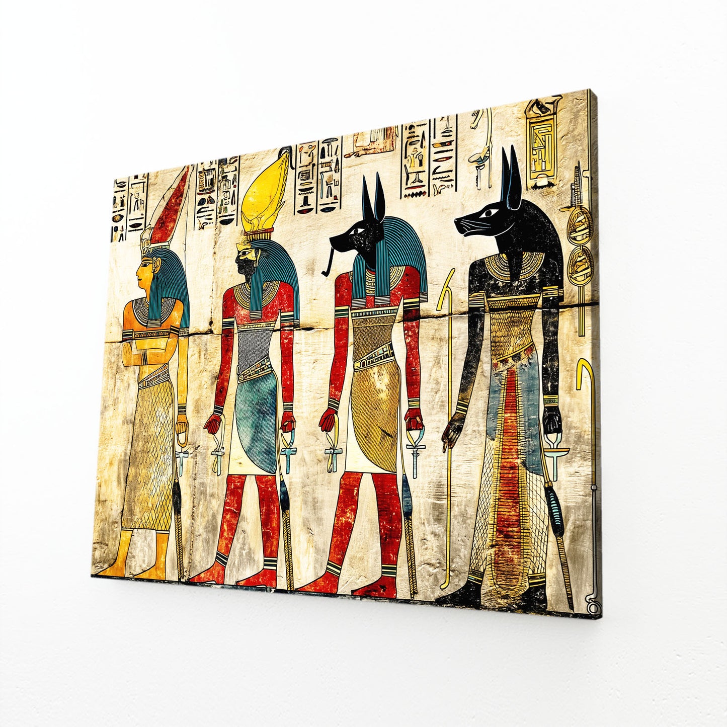 Anubis And Gods Illustration Egyptian Canvas Art – angled canvas view on white background