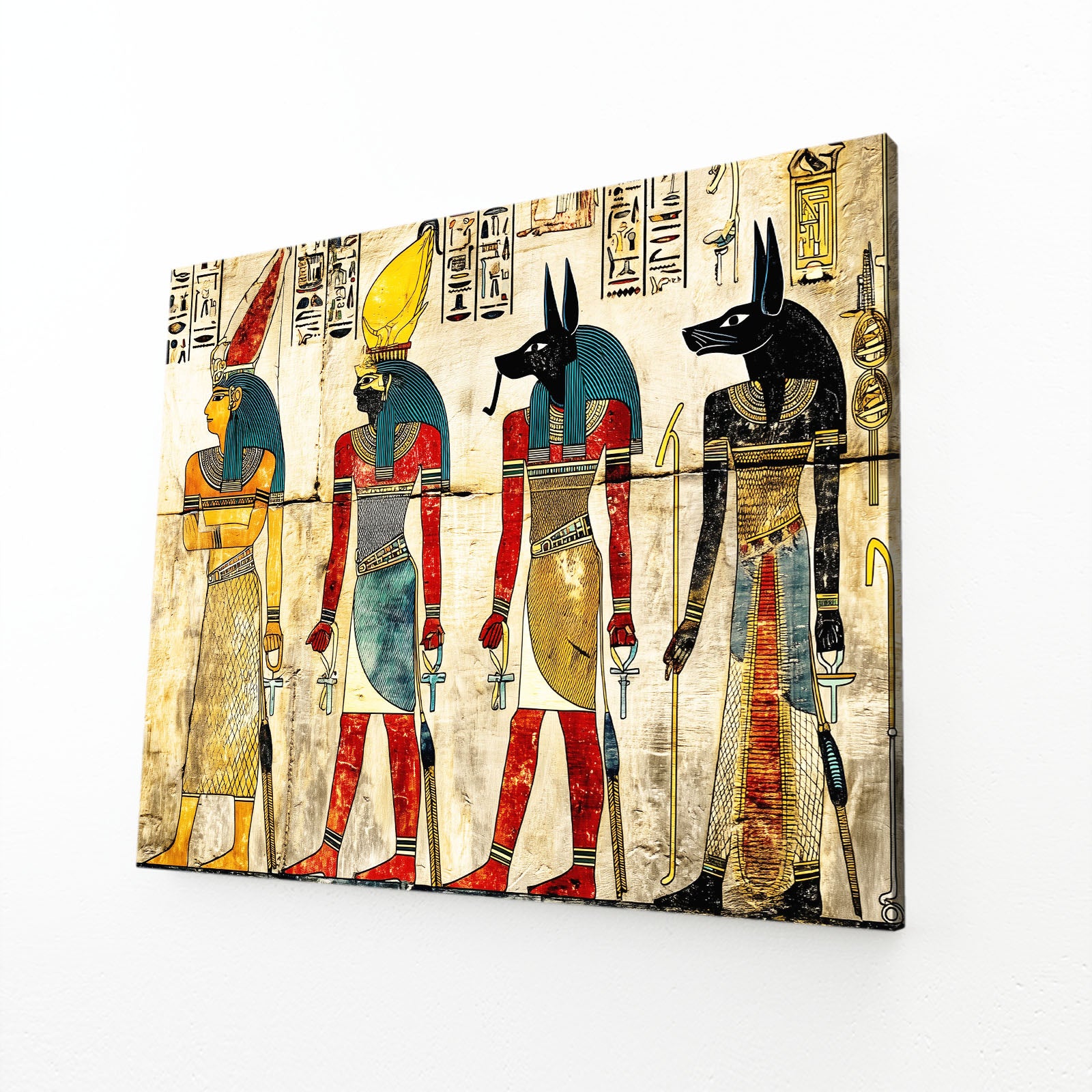 Anubis And Gods Illustration Egyptian Canvas Art – angled canvas view on white background
