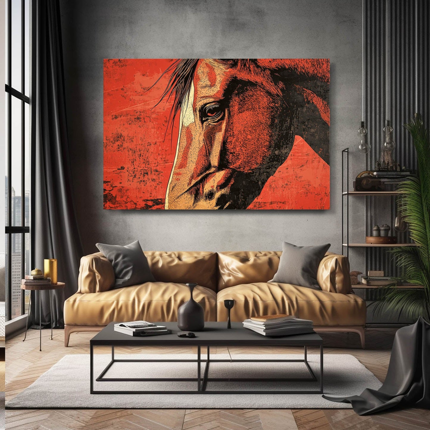 Arabian Horse Art – angled canvas view on white background